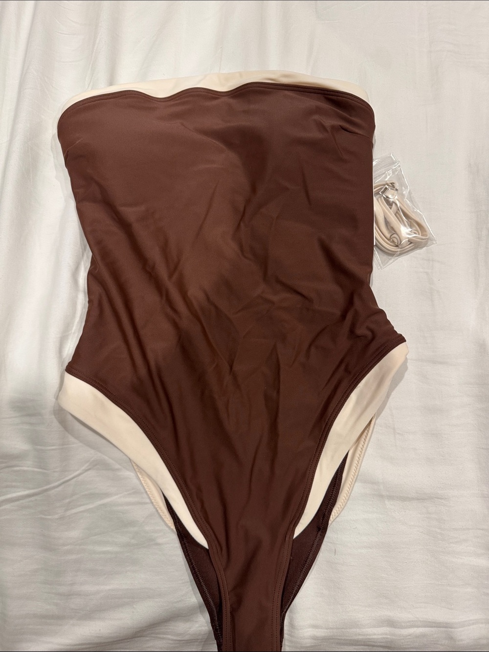 Abercrombie & Fitch Brown Strapless One-Piece with Cream Trim